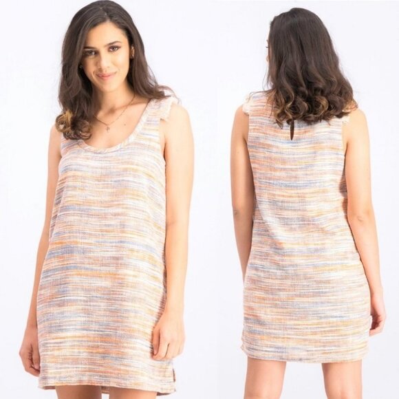 NWT Lilla P Slub Tweed Casual Newport Dress Orange Combo Size Large Boho Shift L - Picture 1 of 16